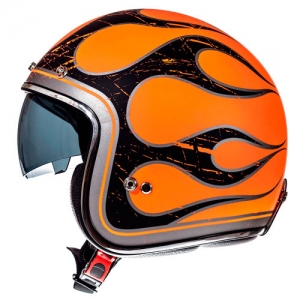 Capacete de rosto aberto para motocicleta MT Le Mans SV Flaming preto/laranja brilhante (óculos de sol integrados)