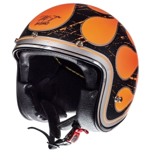 Capacete de rosto aberto para motocicleta MT Le Mans SV Flaming preto/laranja brilhante (óculos de sol integrados)