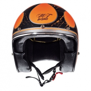 Capacete de rosto aberto para motocicleta MT Le Mans SV Flaming preto/laranja brilhante (óculos de sol integrados)