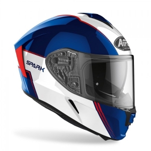 Capacete integral (full-face) Airoh Spark Flow branco azul/vermelho brilhante: Tamanho - XS