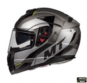 Capacete modular para motocicleta MT Atom SV Transcend E2 preto/cinza fosco Pinlock pronto - Preto/cinza fosco, S (55/56cm)