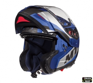 Capacete modular para motocicleta MT Atom SV Transcend E7 azul/cinza brilhante, pronto para Pinlock - Cinza/azul brilhante, XXL 