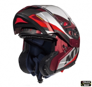 Capacete modular para motocicletas MT Atom SV Transcend F5 vermelho/cinza brilhante, pronto para Pinlock