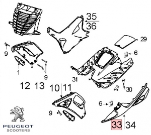 Carénage de plancher latéral gauche d'origine - jaune - Peugeot Speedfight / Speedfight 2 / WRC / X-Race 2T 50-100cc - Peugeot