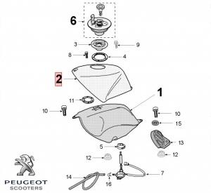 Carénage de réservoir de carburant bleu d'origine - Peugeot XR6 / XR6 E / XR6 E2 / XR6 X Race 2T 50cc - Peugeot