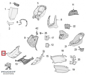 Carena laterala dreapta podea originala - rosie - Peugeot Vivacity 3L / Vivacity 3 L Sportline 2T 50cc - Peugeot