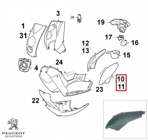 Carena laterala stanga spate originala - neagra - Peugeot Ludix 10 One / Snake / Ludix 12 Blaster 2T 50cc - Peugeot