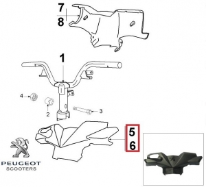 Carena superiore manubrio - grigio opaco - Originale - Peugeot Ludix 10B One / Snake / Trend / Ludix 12 Blaster 2T 50cc - Peugeo