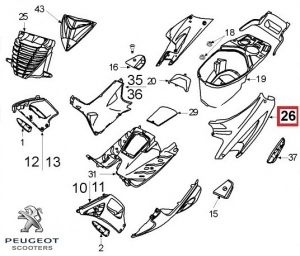 Carenagem lateral esquerda traseira original - amarela - Peugeot Speedfight / Speedfight 2 / Speedfight / X-Race 2T 50-100cc - P