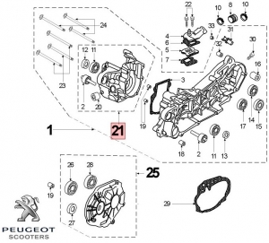 Carter destro (magnete) originale - Peugeot Elyseo / Looxor / Speedfight / X-Race / Vivacity / Trekker 2T AC 100cc - Peugeot