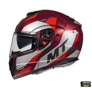 Casco modular para motocicletas MT Atom SV Transcend F5 rojo/gris brillante listo para Pinlock