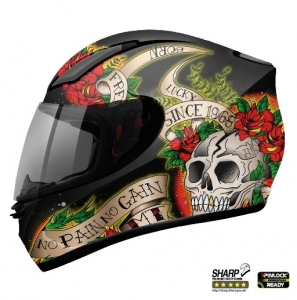 Casque intégral pour motocyclette MT Revenge Skull&Rose noir/rouge brillant