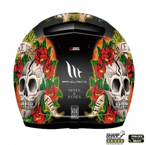 Casque intégral pour motocyclette MT Revenge Skull&Rose noir/rouge brillant