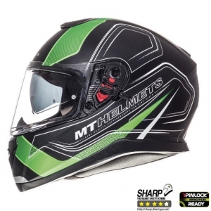 Casque intégral pour motocyclette MT Thunder III SV Trace noir/vert fluorescent mat (visière solaire intégrée) - Noir/vert f