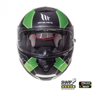 Casque intégral pour motocyclette MT Thunder III SV Trace noir/vert fluorescent mat (visière solaire intégrée) - Noir/vert f