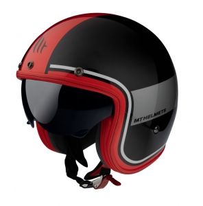 Casque jet MT Le Mans 2 SV Tant A5 noir/rouge brillant (visière solaire intégrée) - Noir/rouge brillant, XS (53/54cm)