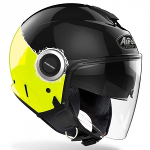 Casque jet (ouvert) Helios Fluo Noir/Jaune Brillant: Taille - MC