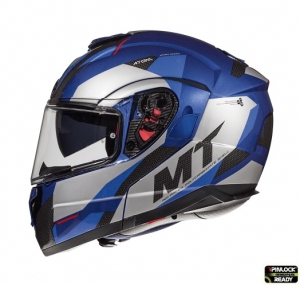 Casque modulable pour motos MT Atom SV Transcend E7 en bleu/gris brillant, prêt pour Pinlock - Gris brillant/bleu, XXL (63/64cm