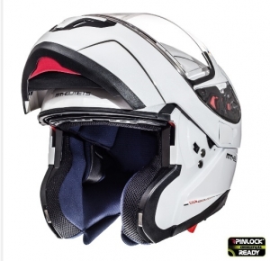 Casque modulaire intégral pour motos MT Atom SV, blanc brillant, prêt pour Pinlock - Blanc brillant, S (55/56cm)