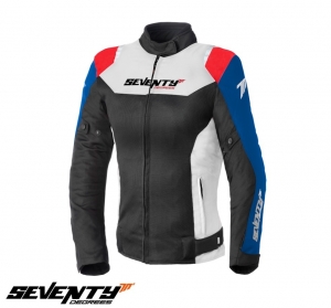 Chaqueta de moto de verano para mujer modelo Seventy SD-JR50 color: negro/rojo/azul - Negro/rojo/azul, XS (53/54cm)