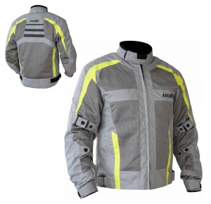 Chaqueta (motocicleta) para hombres Touring Unik Racing modelo VZ-08 color: gris/verde fluorescente - Gris/verde fluorescente, L