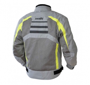 Chaqueta (motocicleta) para hombres Touring Unik Racing modelo VZ-08 color: gris/verde fluorescente - Gris/verde fluorescente, L