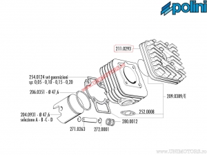 Chiulasa (diametru 47,6mm) - 211.0293 - Aprilia Mojito 50 2T (Piaggio) / Gilera Storm 50 / Vespa ET2 / LX 50 2T - Polini