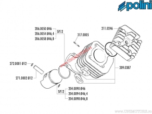 Cilinder set (diameter 46mm / 65cc) - 166.0105 - Keeway Focus / Matrix / Kreidler Vabene 50 2T AC - Polini