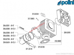 Cilinder set (diameter 47mm / 64,8cc) - 150.0603/R - Atala Byte / Italjet Formula / Velocifero / Rieju Crosser 50 2T - Polini