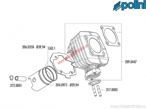 Cilinderset (diameter 40mm / 49,9cc) - 142.0159 - Peugeot Citystar / Ludix / Django / Kisbee / Speedfight 3 50 2T AC - Polini