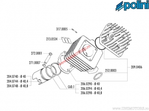 Cilinderset (diameter 40mm / 49cc) - 142.0148 - Peugeot Looxor / Vivacity / TKR / Zenith / Speedfight / Squab 50 AC 2T - Polini