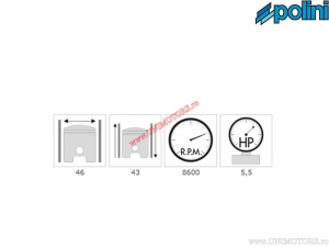 Cilinderset (diameter 46mm / 72cc / zuigerbout 12mm) - 140.0066 - Piaggio Ciao / Ciao PX 50 AC 2T - Polini