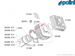 Cilinderset (diameter 47mm / 68cc) - 140.0181/R - Aprilia Scarabeo / Piaggio Fly / Liberty / NRG / Typohoon / Zip 2T - Polini