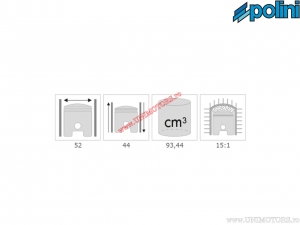 Cilinderset (diameter 52mm / 93,44cc) - 166.0111 - Aprilia SR 50 / Area 51 / Sonic / MBK Nitro / Yamaha Aerox 50 2T LC - Polini