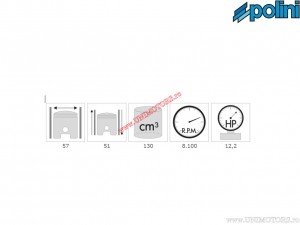 Cilinderset (diameter 57mm / 130cc) - Vespa Primavera ET3 125 / ETS 125 / PK 125 / PK 125 S 2T AC - 140.0050 - Polini