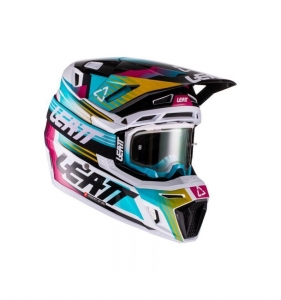 Conjunto de capacete / óculos Moto 8.5 V22 Aqua: Tamanho - L