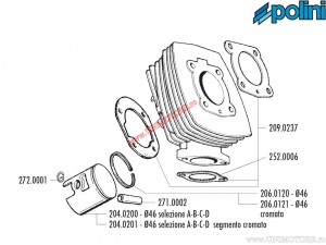 Conjunto de cilindro de alumínio (diâmetro 46mm / 65cc) - 119.0052 - Honda Wallaroo 50 / Peugeot Fox 50 AC 2T - Polini