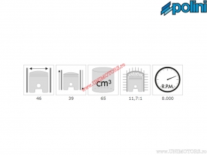 Conjunto de cilindro de alumínio (diâmetro 46mm / 65cc) - 119.0052 - Honda Wallaroo 50 / Peugeot Fox 50 AC 2T - Polini