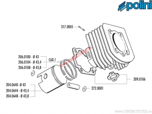 Conjunto de cilindro (diámetro 43mm / 63cc) - 1160145 - Polini