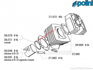 Conjunto de cilindro (diámetro 46mm / 65cc) - 142.0088 - MBK Club / Evasion / Hard Rock / Peugeot 103 MVL / 103 RCX / 103 SP - 