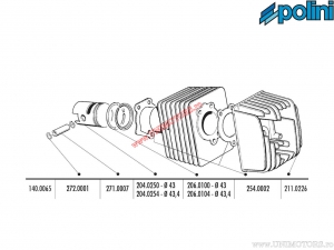 Conjunto de cilindro (diâmetro 43mm / 63cc / parafuso do pistão 12mm) - 140.0065 - Polini