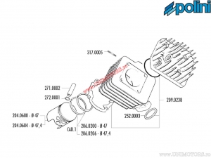 Conjunto de cilindro (diâmetro 47mm / 72cc) - 119.0078 - Honda Bali SJ 50 / Scoopy 50 / SFX 50 / SH 50 / SXR 50 2T AC - Polini