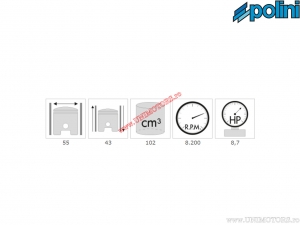 Conjunto de cilindro (diâmetro 55mm / 102cc) - 140.0056 - Vespa PK 50 / PK 50 FL / PK 50 XL / Special / SS / V 50 AC 2T - Polin