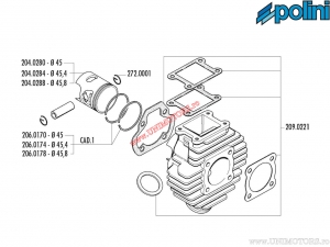 Conjunto de cilindros (diâmetro 45mm / 63,1cc) - 166.0050 - Yamaha Bop 50 / Chappy 50 AC 2T - Polini