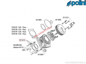 Conjunto de pasadores / tuercas de cilindro PRE 2 (diámetro del pistón 52mm) - Piaggio Zip 50 2T SP H2O ('96-'00) - Polini