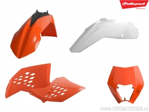 Conjunto de Plástico Naranja/Blanco - KTM EXC 125 / EXC 450 R ('08-'11) / EXC 250 E Sixdays ('10-'11) / EXC 300 E ('09-'11) - P