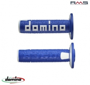 Conjunto de punhos de motocross - enduro Domino - cor: azul/branco (comprimento: 120 mm) - RMS