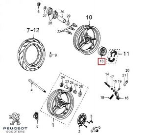 Cubo de roda traseira original - Peugeot Elyseo ('99-'00) 4T LC 125cc - Peugeot