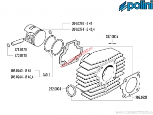 Cylinder kit (diameter 46mm / 70cc) - 119.0030 - Honda Camino 50 / PX 50 2T AC - Polini