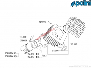 Cylinder kit (diameter 47mm / 72cc) - 119.0077 - Daelim Cordi / Message / Honda Dio / Kymco CX / DJ / K12 50 2T AC - Polini